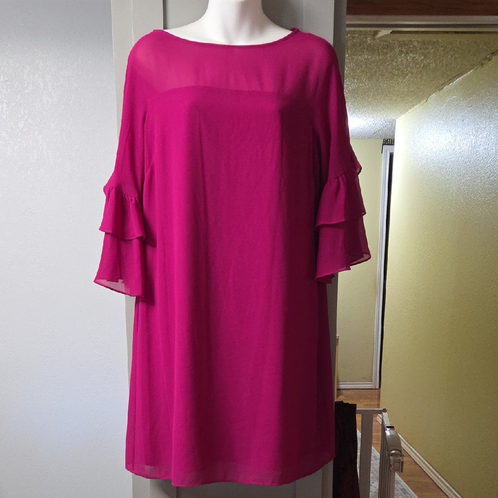 Vince Camuto Fuchsia Ruffle Sleeve Dress